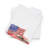 Vintage Inspired Car and American Flag Graphic Tee - Patriotic Tshirt for Men and Women