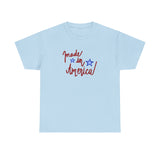Fourth of July White T-shirt with Patriotic 'Made in America' Print and Star Designs