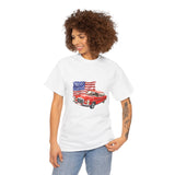 Vintage Inspired Car and American Flag Graphic Tee - Patriotic Tshirt for Men and Women