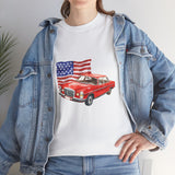 Vintage Inspired Car and American Flag Graphic Tee - Patriotic Tshirt for Men and Women