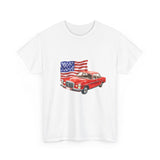 Vintage Inspired Car and American Flag Graphic Tee - Patriotic Tshirt for Men and Women