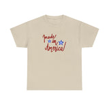 Fourth of July White T-shirt with Patriotic 'Made in America' Print and Star Designs