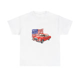 Vintage Inspired Car and American Flag Graphic Tee - Patriotic Tshirt for Men and Women